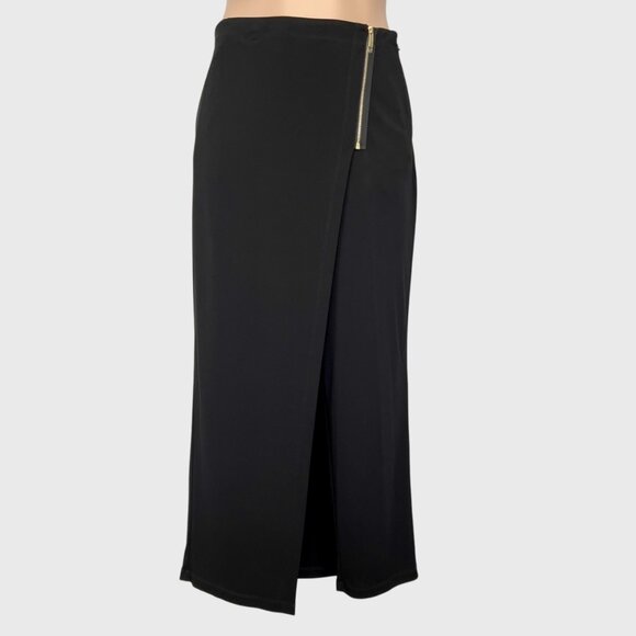 Donna Karan NY Womens Black Maxi Skirt Pants Gold Zipper Pockets size Large
